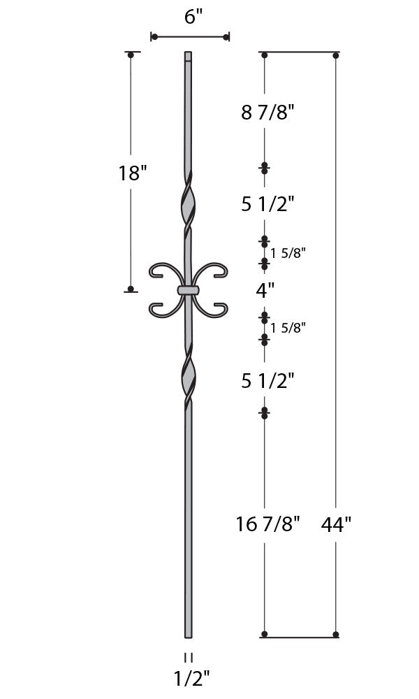 Double Ribbon Single Butterfly Iron Baluster : 2562 | Stair parts