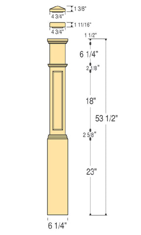 Flat Panel Box Newel with Interchangeable Caps : C-4091-FP | Stair parts