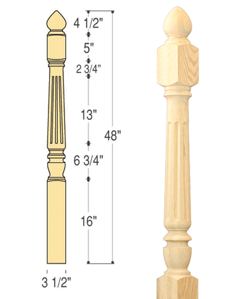 Chippendale Colonial Top Fluted Starting Newel : C-4280 | Stair parts