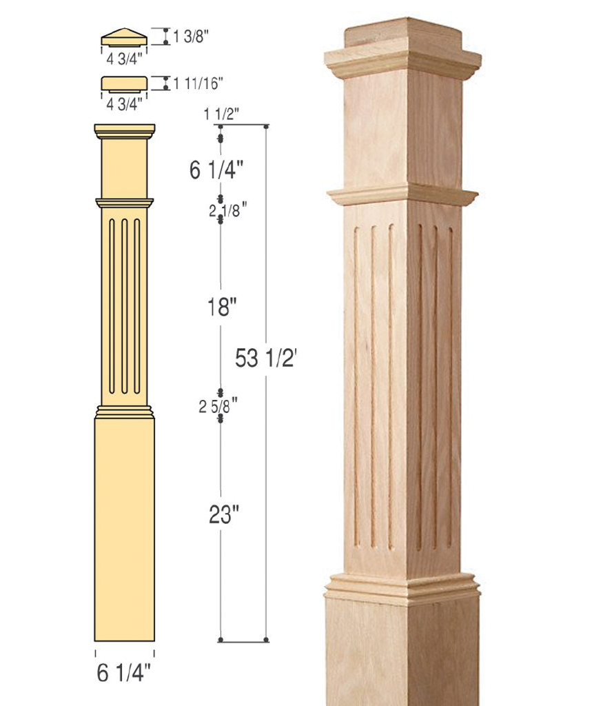 Fluted Box Newel with Interchangeable Caps :  C-4091-F | Stair parts
