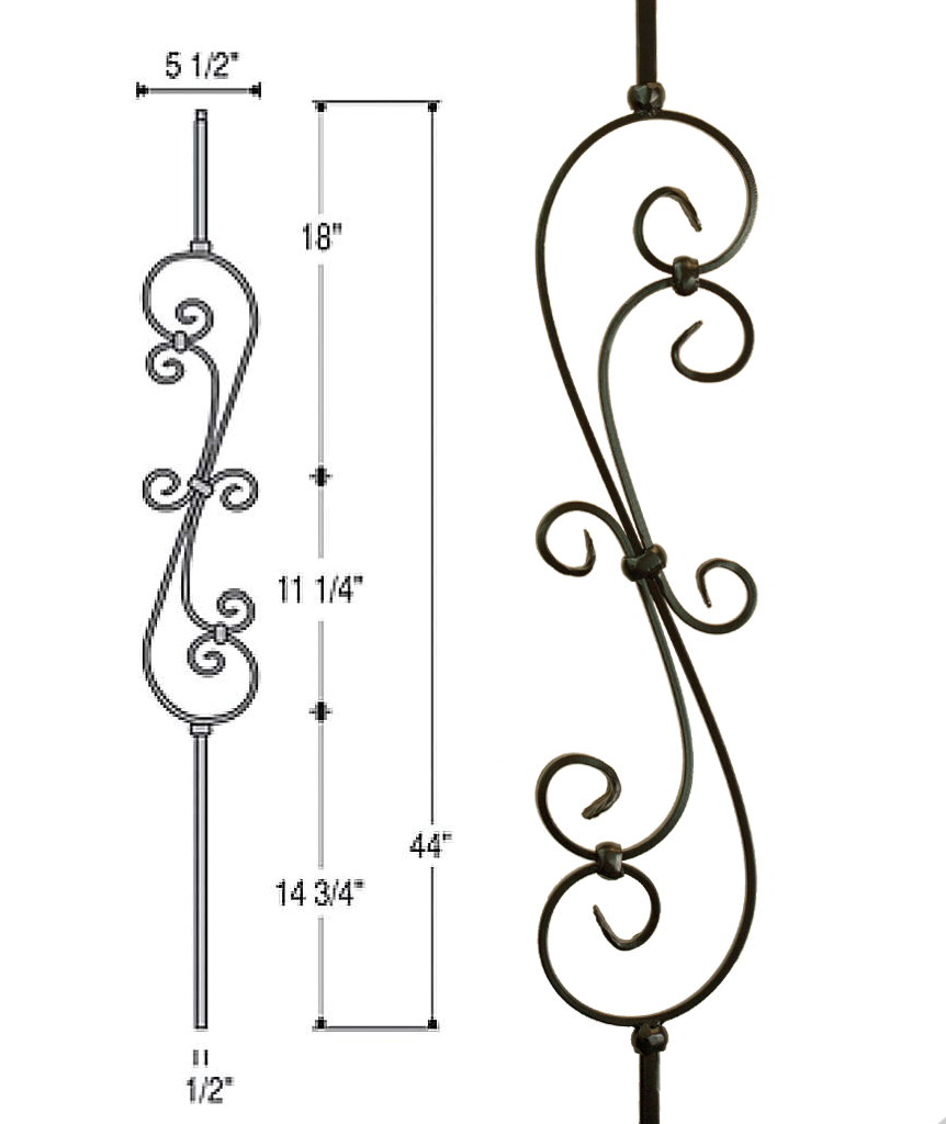 Skinny Scroll Iron Baluster : 2581 | Stair parts