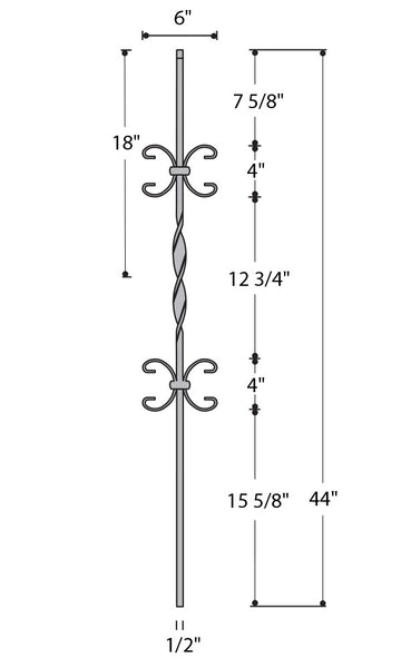 Single Ribbon Double Butterfly Iron Baluster : 2563 | Stair parts