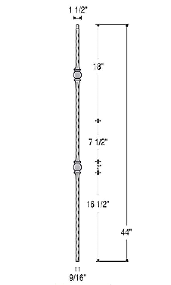 Shape Series 1/2 Square x 44H Double Knuckle Hollow Iron Baluster (9