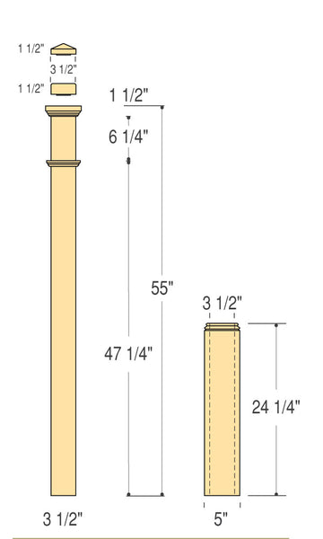 Adjustable Box Newel with Interchangeable Caps : C-4291-ADJ | Stair parts