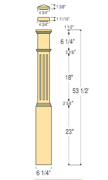 Fluted Box Newel with Interchangeable Caps :  C-4091-F | Stair parts