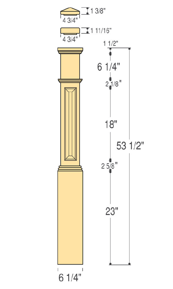 True Raised Panel Box Newel with Interchangeable Caps : C-4091-RP | Stair parts