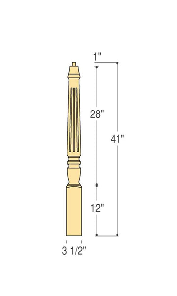Chippendale Fluted Starting Newel : C-4270 | Stair parts