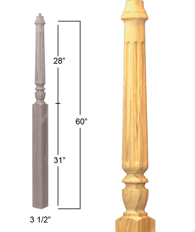 Chippendale Fluted Angle/Landing Newel : C-4275 | Stair parts