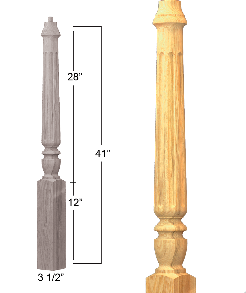 Chippendale Fluted Starting Newel : C-4270 | Stair parts