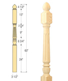 Chippendale (Flute) Angle / Landing Newel 3-1/2" x 60" (Pointed Top) C-4285 | Stair parts