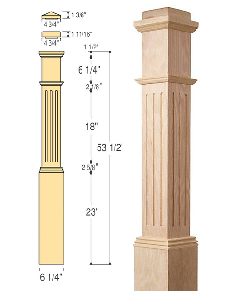 Fluted Box Newel with Interchangeable Caps :  C-4091-F | Stair parts