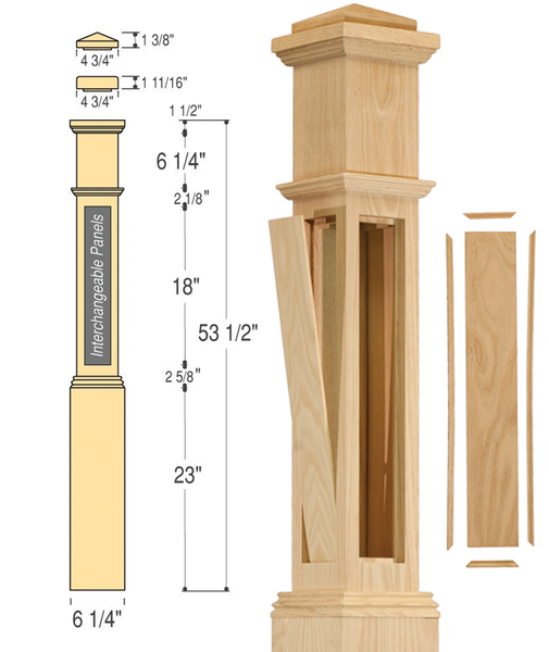 Interchangeable Panel Box Newel with Interchangeable Caps : C-4091-IP | Stair parts