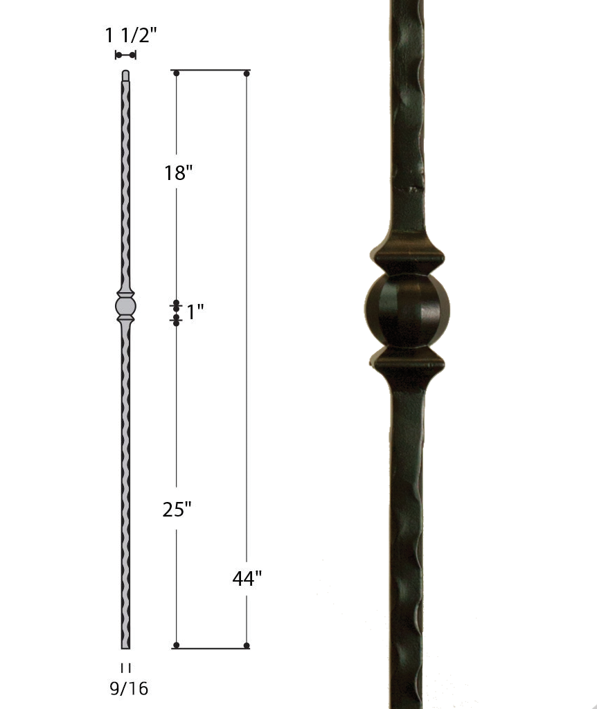 Single Forged Ball Iron Baluster : 2990 | Stair parts