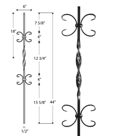 Single Ribbon Double Butterfly Iron Baluster : 2563 | Stair parts