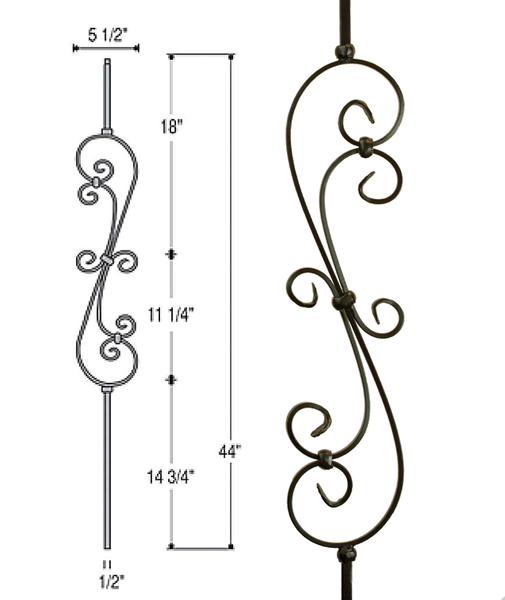 Skinny Scroll Iron Baluster : 2581 | Stair parts