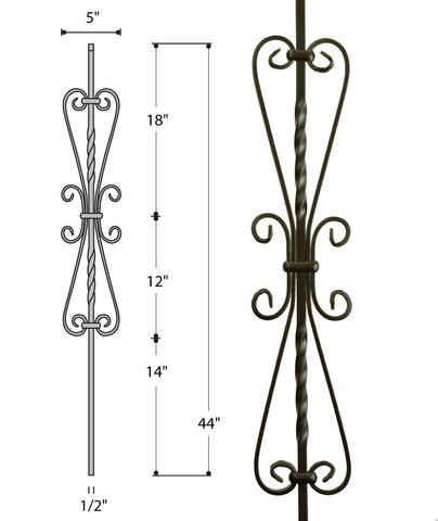 Small Heart Scroll Iron Baluster : 2982 | Stair parts