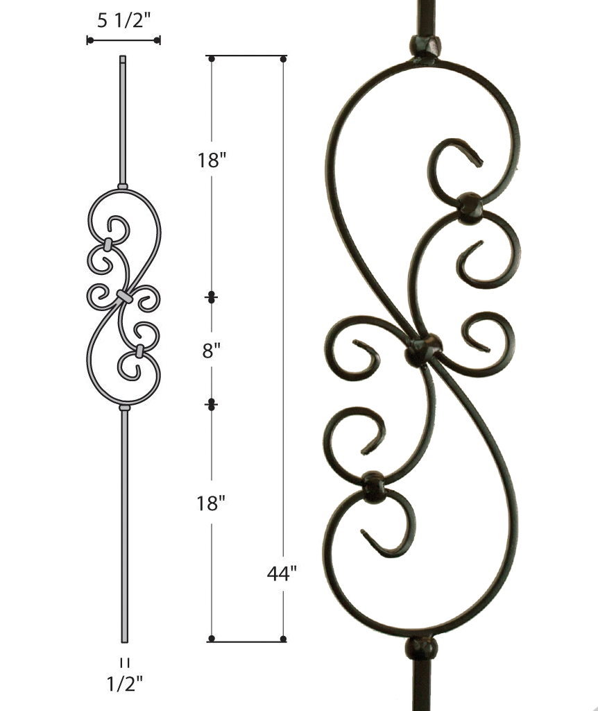 Small Scroll Iron Baluster : 2585 | Stair parts