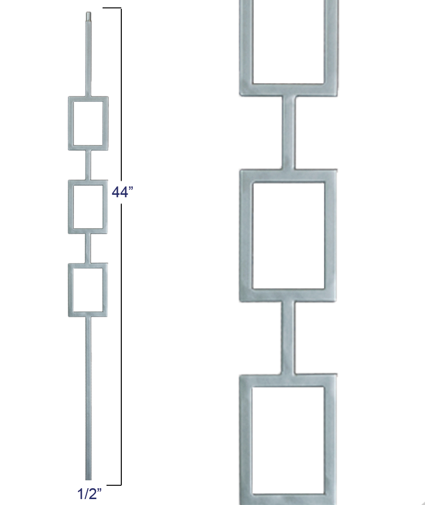 Liberty Series Triple Square Panel 1/2" Iron Baluster: 2672 | Stair parts